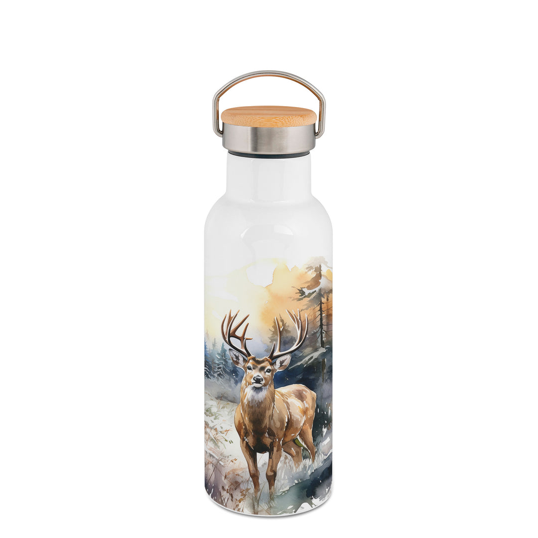 Doppelwandige Thermoflasche mit Bambusdeckel 500 ml Hirsch Natur