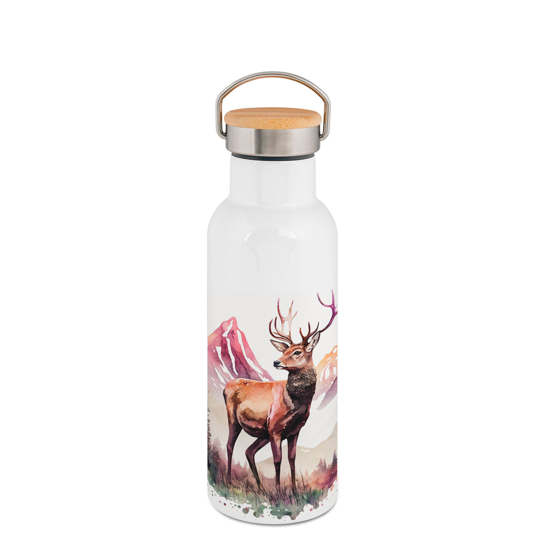 Doppelwandige Thermoflasche mit Bambusdeckel 500 ml Hirsch Berge