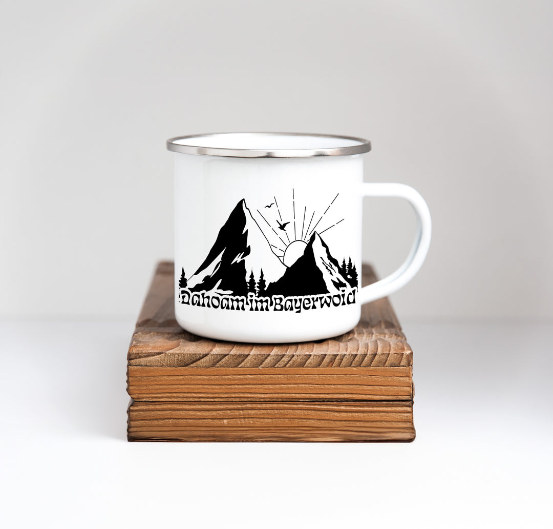 Emaille Tasse Dahoam im Bayerwoid