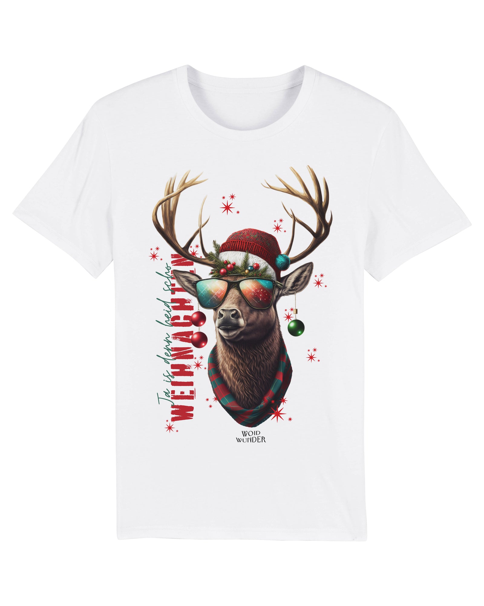 WOIDWUNDER Hirsch Weihnachten Unisex T-Shirt weiß