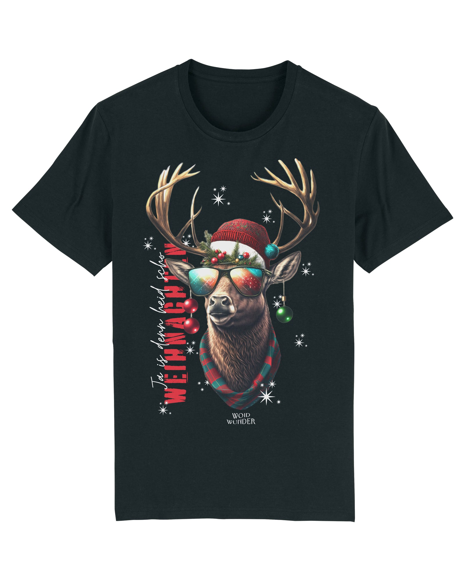 WOIDWUNDER Hirsch Weihnachten Unisex T-Shirt schwarz